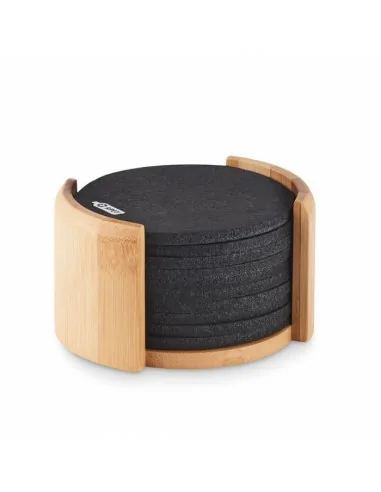 RPET coasters in bamboo holder BAHIA | MO6447