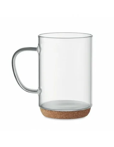 Glass mug 400ml with cork base LISBO | MO6470