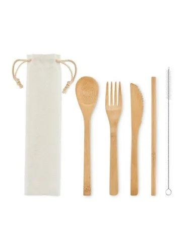 Bamboo cutlery with straw SETSTRAW