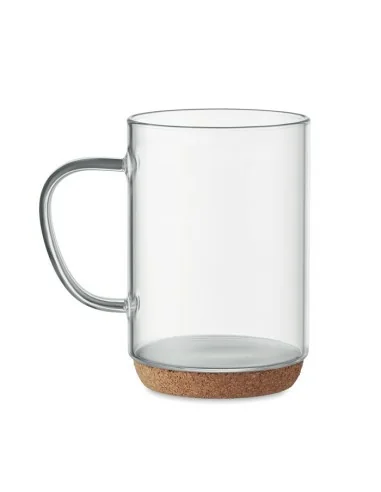 Glass mug 400ml with cork base LISBO